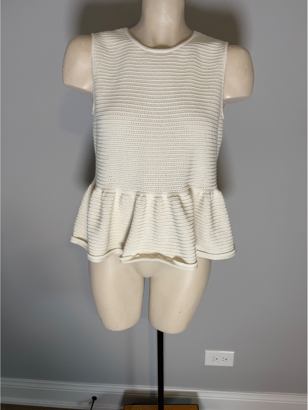 Open Edit Women's Cream Knit Peplum Tank Top Size L